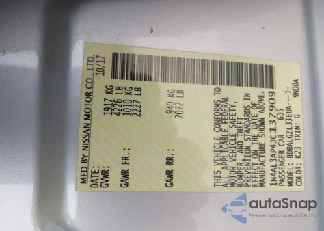 2018 Nissan Altima 2.5 S z USA, uszkodzony, nr VIN 1N4AL3AP4JC137909